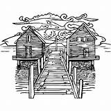 Fishing Docks In A Storm Coloring Page · Creative Fabrica sketch template
