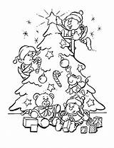 Christmas Tree With elves  Coloring Pages For Kids To Print sketch template