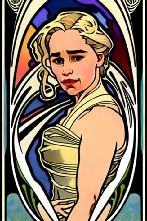 Emilia Clarke as Daenarys Targaryen, Alphonse Mucha, art nouveau - AI Generated Artwork ...