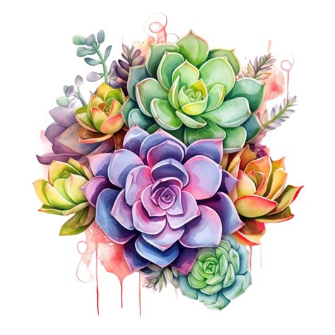 Watercolor Succulent Illustration Ai Generative, Succulent, Watercolor, Element PNG Transparent ...