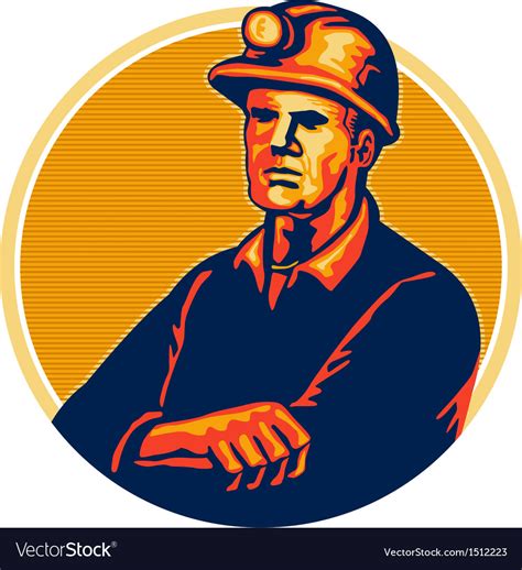 Coal miner arms folded retro Royalty Free Vector Image