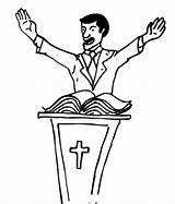 Coloring Preacher Cartoon Preaching Podium Man Vector Drawing Outline  sketch template