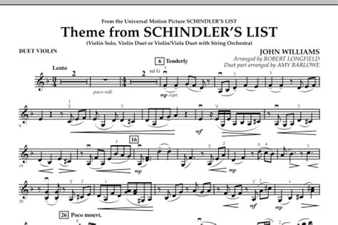 Theme from Schindler's List - Duet Violin by Robert Longfield Sheet ...