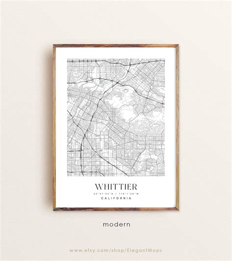 Whittier California Map Whittier CA Map Whittier City Print - Etsy