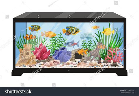 Aquarium Tank Cartoon Vector Illustration Swimming Stock Vector (Royalty Free) 735451654 ...