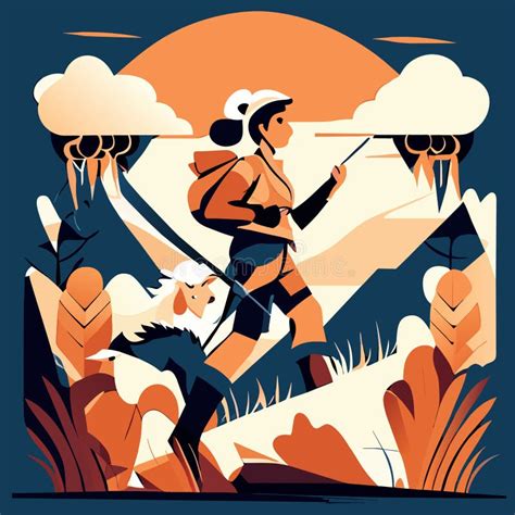 Hiking Woman with Backpack and Map in the Mountains. Vector Illustration AI Generated Stock ...