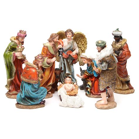 Complete nativity set in multicoloured resin, 11 figurines 20cm | online sales on HOLYART.co.uk