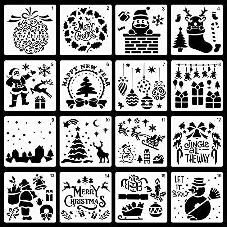 Coogam 8 Pcs Christmas Stencils Template - Reusable Plastic Craft for ...