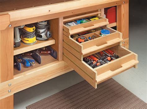 Workbench Storage System | Woodworking Project | Woodsmith Plans | Workbench with storage ...