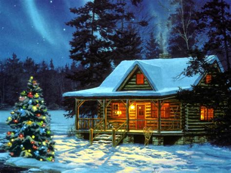 🔥 Download Christmas Cabin Landscapes Wallpaper Image by @margarett | Free Log Cabin Wallpapers ...