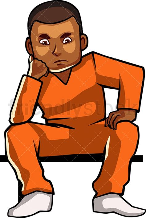 Black Male Prisoner On Bench Cartoon Vector Clipart - FriendlyStock
