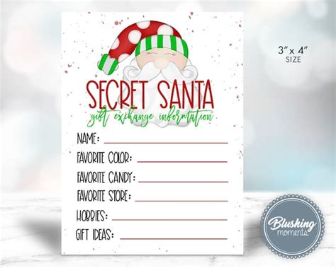 SECRET SANTA Gift Exchange Cards Printable-Christmas Gift Wish | Etsy