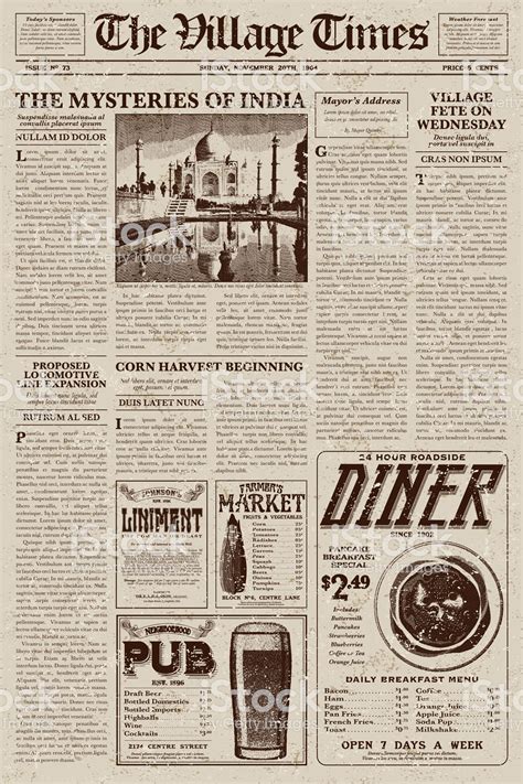 A vector illustration of an old fashioned newspaper in a Victorian... | Collage de periódicos ...