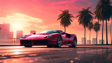 Ferrari Sports Car Sunset Palm 4K #7341l Wallpaper PC Desktop