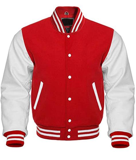 Men's College Red and White Varsity Jacket - Jackets Creator