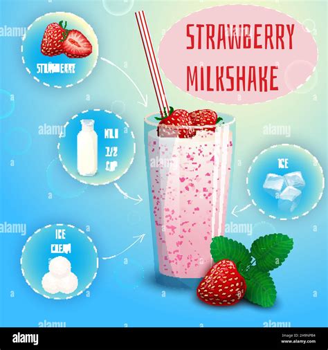 Delicious strawberry milkshake smoothie recipe graphic presentation with infographic elements ...