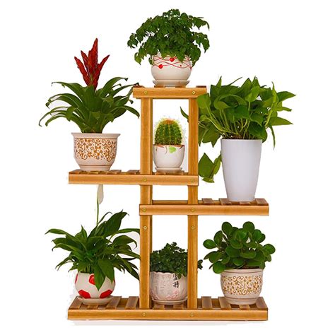 Wooden Plant Stand with Wheels Multi-Layer Rolling Plant Flower Display Shelf Indoor Movable ...