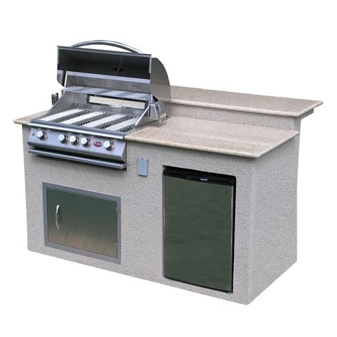 Cal Flame Outdoor Kitchen 4-Burner Barbecue Grill Island with Refrigerator-e6016 - The Home Depot