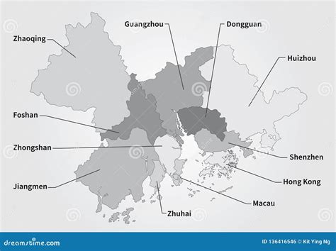 China Greater Bay Area Map In Gray Vector Illustration | CartoonDealer.com #136416546