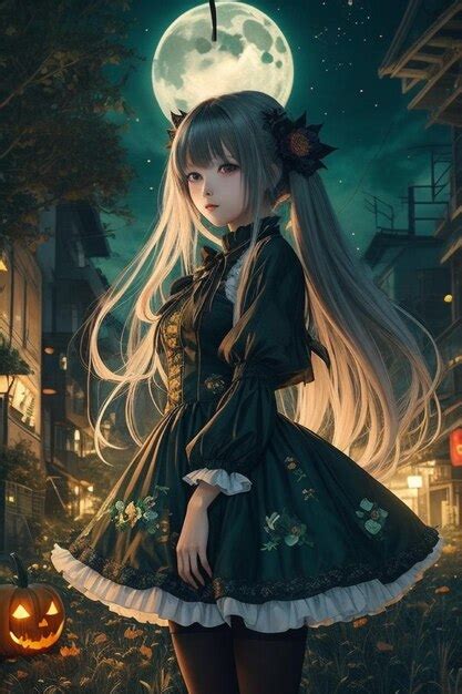 Premium AI Image | Halloween Night Glow Anime Girl in Enchanted Dress ...