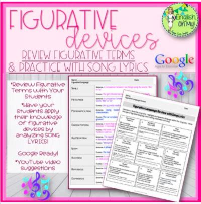 Figurative Devices Worksheets Language and Songs - English, Oh My!