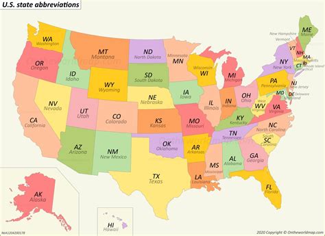 U.S. State Abbreviations Map - Ontheworldmap.com