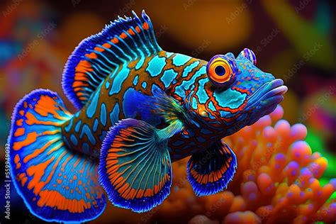 Mandarin fish with lovely colors Mandarin fish up close Mandarin fish (Mandarinfish). Generative ...