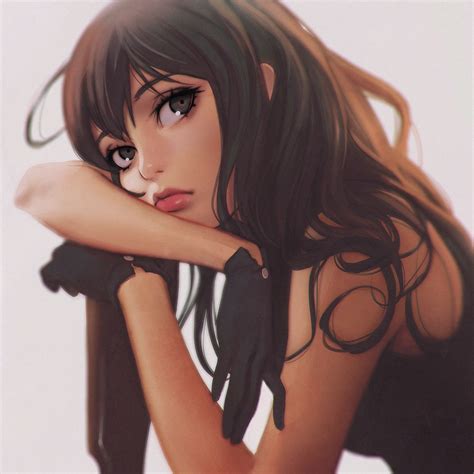 Hintergrundbilder : Modell-, lange Haare, Anime, Brille, schwarzes Haar, Ilya Kuvshinov ...