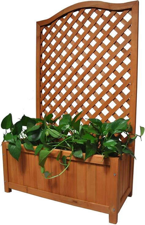 Gr8 Garden Rectangular Wooden Planter With Lattice For Vines Garden ...