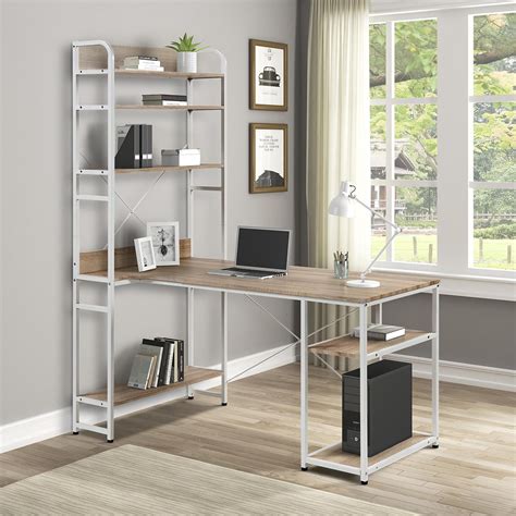Computer Desk with Storage Shelves Modern Writing Home Office Desks, Space-Saving Gaming Study ...