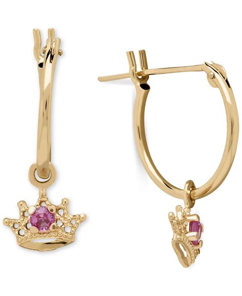 Macy's Pink Sapphire Accent Dangle Crown Earrings In 14k Gold in Pink ...