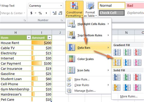 Excel conditional formatting Icon Sets, Data Bars and Color Scales