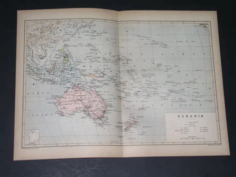 1887 ANTIQUE MAP Of Australia Oceania German French Colonies Hawaii Sandwich Isl $14.38 - PicClick