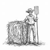 Premium Vector  A farmer Holding pitchfork Standing coloring Pages sketch template