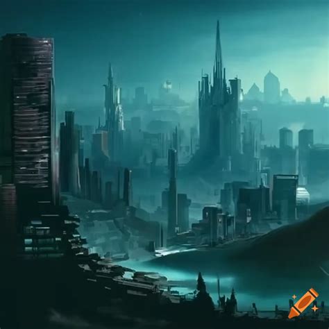 Science fiction jungle city landscape on Craiyon