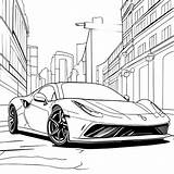 Ferrari 458 2022 Full Body In The City coloring Page White Background  sketch template