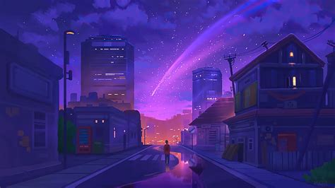 4K Free download | Digital Art, City, Stars, Starry, Night, Comet ...