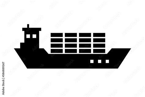 Cargo ship and cargo silhouette icon. Shipping industry. Vector. Stock ...