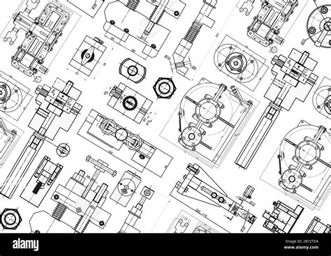 Technical drawing background . Mechanical Engineering drawing. Engine ...