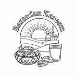 Ramadan coloring Page Hand Drawn Islamic mosque With Food Outline Kids  sketch template