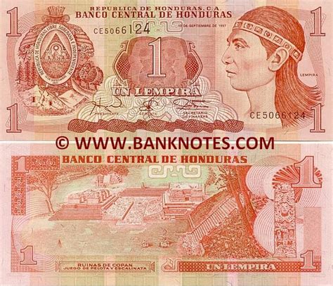 Honduras 1 Lempira 1997 Obverse: Effigy of Indio Lempira (died 1537 ...