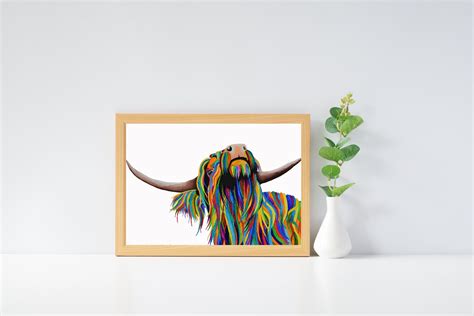 Rainbow Highland Cow Print Multicoloured Art Animal Art | Etsy