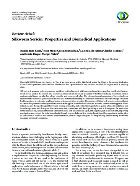 (PDF) Silkworm Sericin: Properties and Biomedical Applications | Rose Meire Costa Brancalhão ...