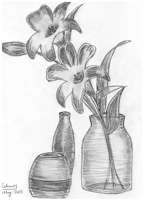vase with roses, drawn in 2013 #vase #flowers #roses #pencil #sketch | Flower vase drawing ...