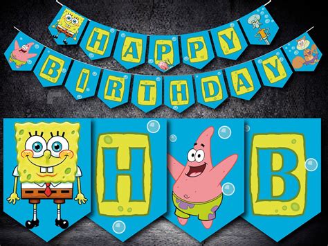 Spongebob Squarepants Birthday Party Banner Poster Spongebob Birthday - Riset