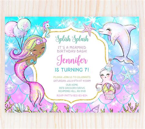 Black Mermaid Birthday Invitation Template - Edit Online Now!