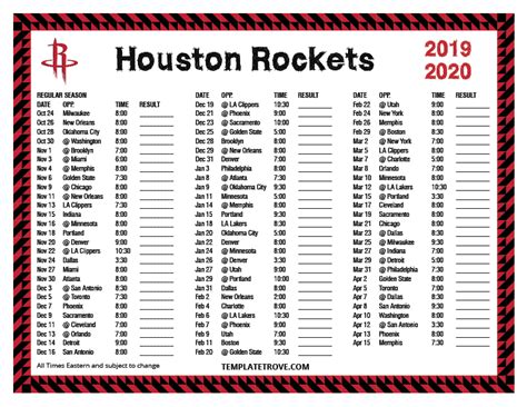 Printable 2019-2020 Houston Rockets Schedule