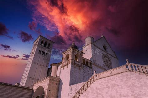 Basilica of San Francisco in the City of Assisi at Sunset Stock Image - Image of christian ...