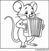 Coloring Page Of A Cute Cartoon Mouse Playing An Accordion  sketch template