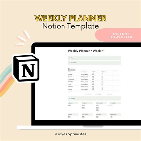 Weekly Planner Notion Template Instant Download - Etsy